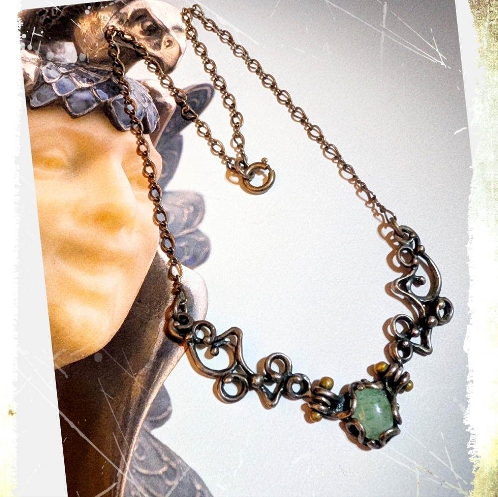 Jack Boyd 70s Aventurine Sterling Bronze Necklace